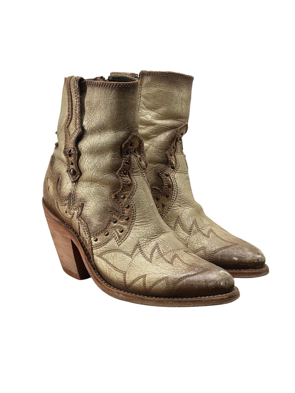 Liberty Black LB711840 Western Ankle Boots Size 8 Metallic Leather Studded